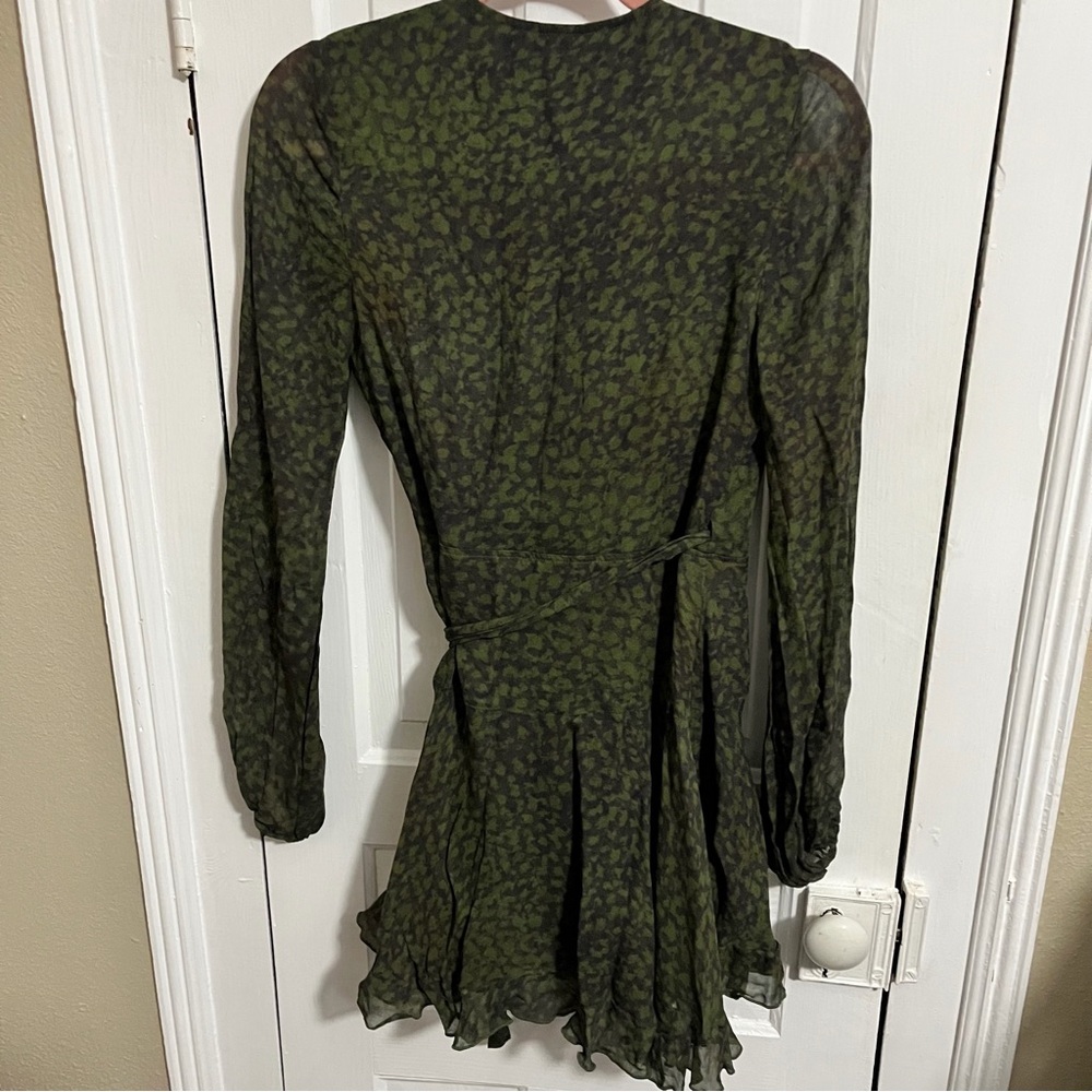 Karina Grimaldi Green Black Wrap Dress Long Sleeve Small - Picture 5 of 7
